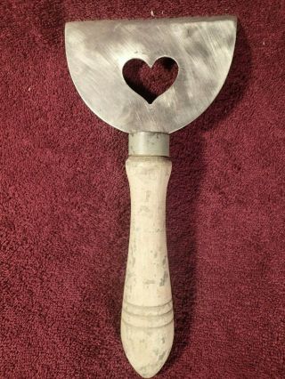 Signed " Anna " Vintage Handmade Food Chopper W Heart & Wood Handle Scandinavia