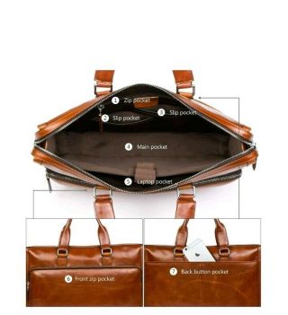 MANTOBRUCE Leather Briefcase Shoulder Laptop Business Vintage Simple bag 15 