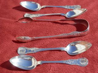 Georgian Scottish Kings Pattern Solid Silver Spoons & Tongs Glasgow 1834
