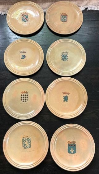 Vintage French Ceramic Plates 8 Cerenne Vallauris Town Crests Provence Dauphine,