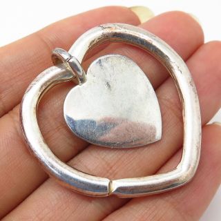 Vtg Italy 925 Sterling Silver Heart Design Dangling Heart Charm Key Ring