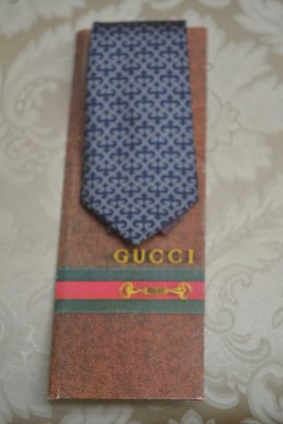 Gucci Logo Gg 100 Silk Navy Blue Tie W Box Purchased In Italy 1976 W Tag