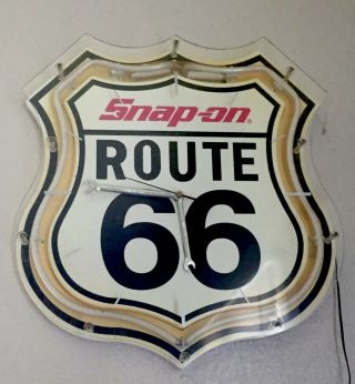 Vintage Rare Snap - On Tools Wall Clock Neon Hwy 66 Plastic