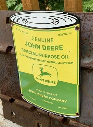 VINTAGE JOHN DEERE PORCELAIN OIL CAN SIGN FARM IMPLEMENTS SERVICE STATION GAS 3