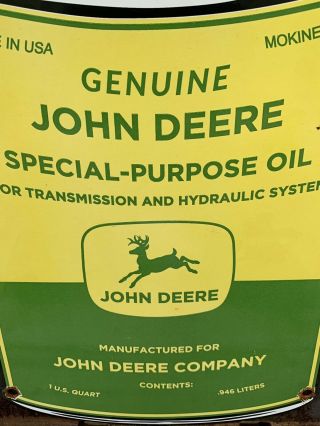 VINTAGE JOHN DEERE PORCELAIN OIL CAN SIGN FARM IMPLEMENTS SERVICE STATION GAS 6