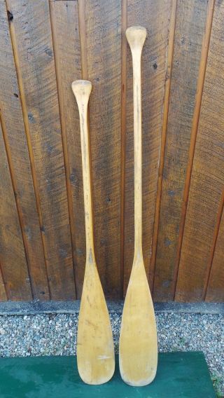 Vintage Set 2 Oars 51 " And 57 " Long Boat Wooden Paddles Great Old Finish