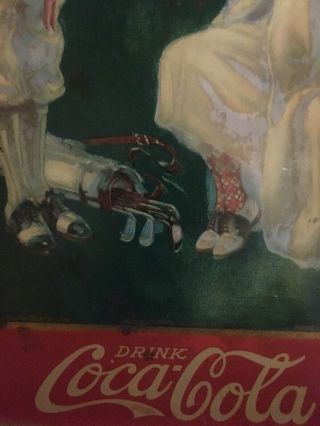 Vintage Antique 1926 Coca Cola Soda Golfers Metal Tin Tray Authentic 4