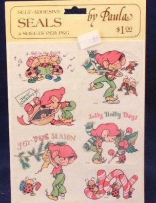 Of 25 Packages Of Vintage Paula Self Adhesive Seals.  Holiday Elves