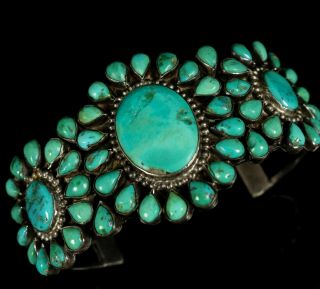 Navajo Vintage Very OLD PAWN Traditional CLUSTER Turquoise Sterling Bracelet 2