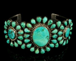 Navajo Vintage Very OLD PAWN Traditional CLUSTER Turquoise Sterling Bracelet 3