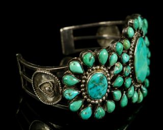 Navajo Vintage Very OLD PAWN Traditional CLUSTER Turquoise Sterling Bracelet 4