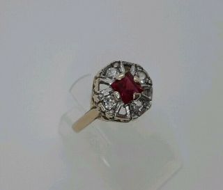 Antique Old Vintage Solid 9ct Yellow Gold Ring Ruby White Sapphire L - Not Scrap