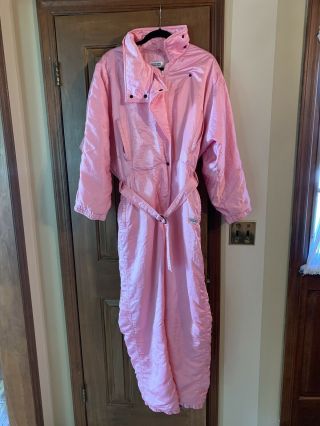 Vintage 80s 90s Pink Onepiece Ski Suit Golden Team Theme Party Size Us 14