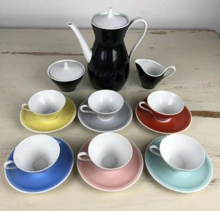 Schirnding Bavaria Mid Century Tea Cups Saucers Tea Coffee Pot Set Vtg Rainbow