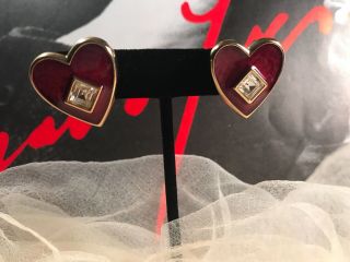 Yves Saint Laurent - Ysl - Red Enamel Heart Shaped & A Crystal Rhinestone Center