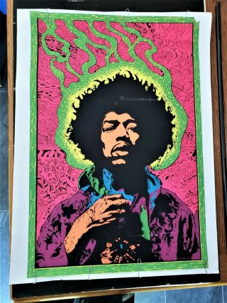 Jimi Hendrix Black Light Poster Joe Roberts Jr Psychedelic Music 60s
