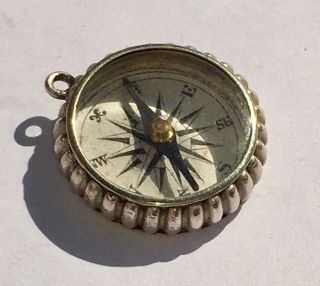 Antique Victorian Engraved Sterling Silver Pocket Watch Fob Compass