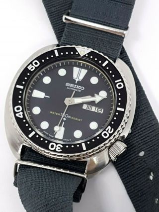 Vintage Seiko Turtle Latin Day 6309 - 7040 Divers Automatic Watch Phoenix Nato
