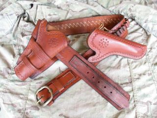 Vtg Christensen Early Times Leather Cowboy Gun Belt Rig,  2 Holsters,  Us Made
