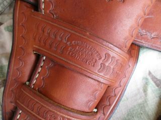 Vtg Christensen Early Times Leather Cowboy Gun Belt Rig,  2 Holsters,  US Made 3