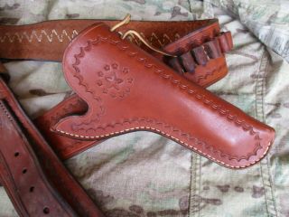 Vtg Christensen Early Times Leather Cowboy Gun Belt Rig,  2 Holsters,  US Made 5