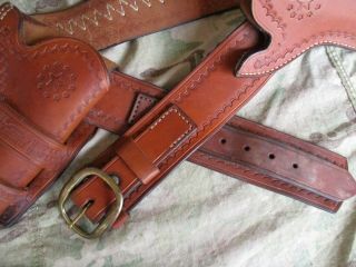 Vtg Christensen Early Times Leather Cowboy Gun Belt Rig,  2 Holsters,  US Made 6