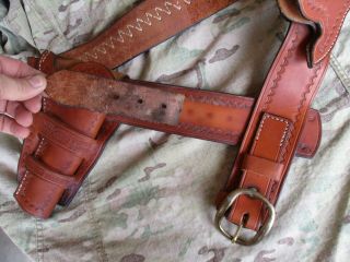 Vtg Christensen Early Times Leather Cowboy Gun Belt Rig,  2 Holsters,  US Made 7