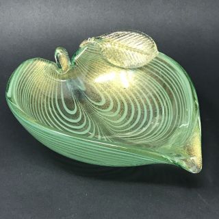 Vintage Archimede Seguso Green & Gold Murano Glass “apple” Bowl Mcm
