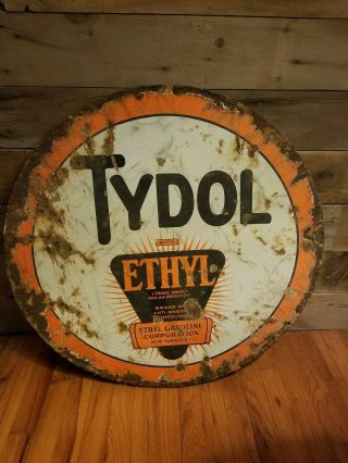 Vintage Tydol Porcelain Gasoline Sign 30 In Double Sided