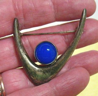 Sterling Silver Lapis Pin Modernist Aj Denmark Vintage 14.  2 Grams