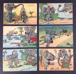 Vintage Jumbo The Elephant Postcards - Set Of 6 - Nister Series 186 - Charming