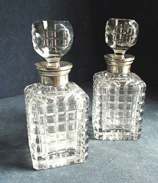 Pair Solid Silver Mounted Cut Glass Decanters C1950