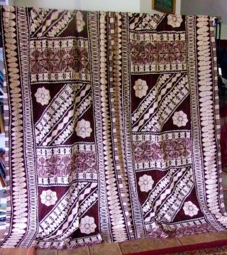 Vintage Pair Tiki Abstract Barkcloth Cotton Fabric Huge Curtains Drapery Panels