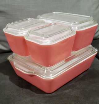 Vintage Pyrex Pink Refrigerator Dishes 8 Piece Set