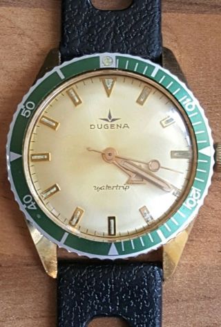 Vintage 1970s Dugena Watertrip Gold Plated Skin Diver Mechanical Mens Watch