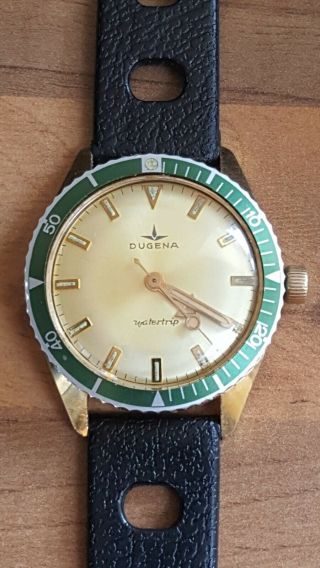Vintage 1970s Dugena Watertrip Gold Plated Skin Diver Mechanical Mens Watch 2