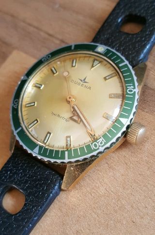 Vintage 1970s Dugena Watertrip Gold Plated Skin Diver Mechanical Mens Watch 3