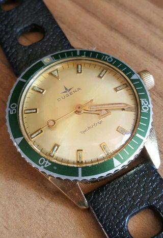 Vintage 1970s Dugena Watertrip Gold Plated Skin Diver Mechanical Mens Watch 4