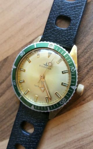 Vintage 1970s Dugena Watertrip Gold Plated Skin Diver Mechanical Mens Watch 5