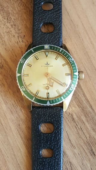 Vintage 1970s Dugena Watertrip Gold Plated Skin Diver Mechanical Mens Watch 7