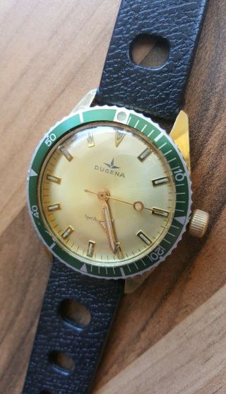 Vintage 1970s Dugena Watertrip Gold Plated Skin Diver Mechanical Mens Watch 8
