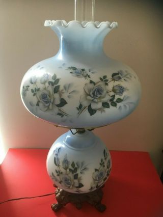 Vintage Hurricane Parlor Lamp Large Hand Painted Flowers 29” Gone With The Wind