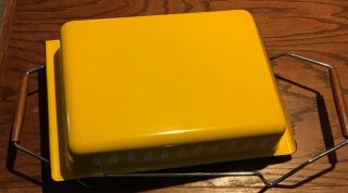 MCM CATHRINEHOLM Norway CASSEROLE PAN Yellow Lotus METAL ENAMELWARE,  Stand Vtg 3