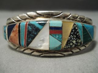 Museum Vintage Navajo Turquoise Inlay Sterling Silver Bracelet Old