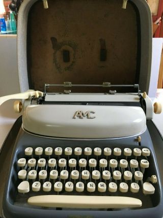 , Vintage Amc,  (alpina) Typewriter.  Made In Germany.  Grey And Creme.