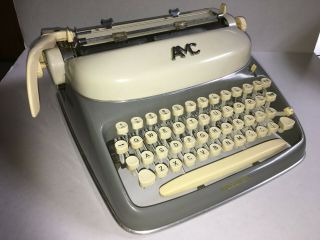 , Vintage AMC,  (Alpina) Typewriter.  Made in Germany.  Grey and creme. 2