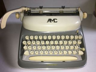 , Vintage AMC,  (Alpina) Typewriter.  Made in Germany.  Grey and creme. 3