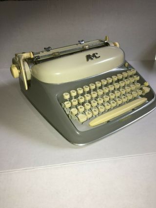 , Vintage AMC,  (Alpina) Typewriter.  Made in Germany.  Grey and creme. 4