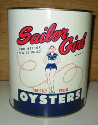 Vintage Sailor Girl Brand Oyster Gallon Tin Can - Packer Nj 210