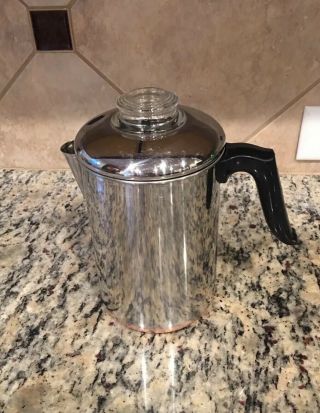 Vintage Revere Ware Stainless Steel 8 - Cup Stove Top Percolator Coffee Pot Maker